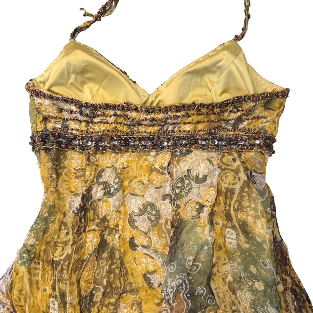NWT Vtg Caché 100% Silk Beaded Halter Dress Whimsigoth Fairycore Asymmetric 4 - Picture 5 of 9
